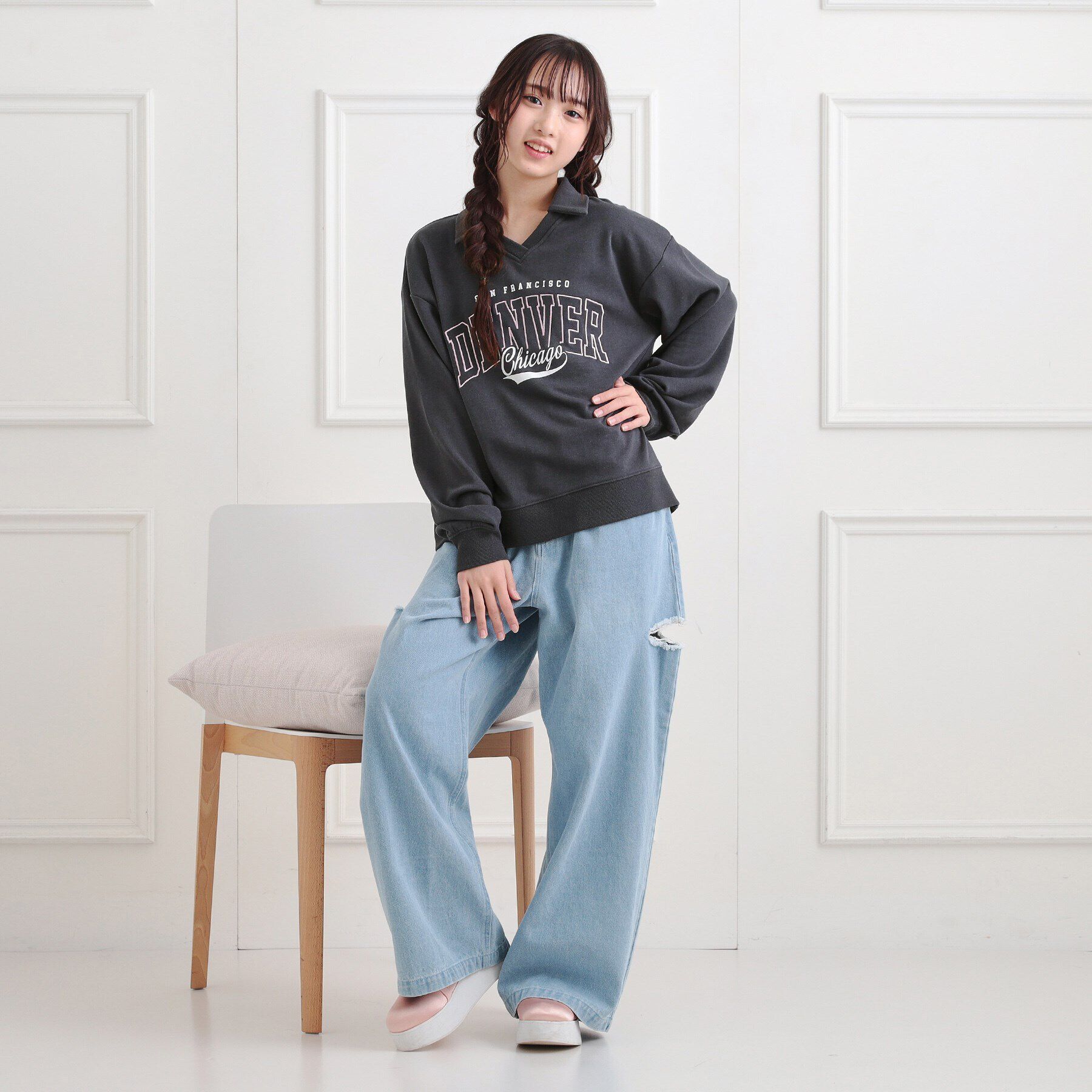 PINK-latte「ミニ裏毛エリ付きプルオーバー」|Tシャツ・カットソー|