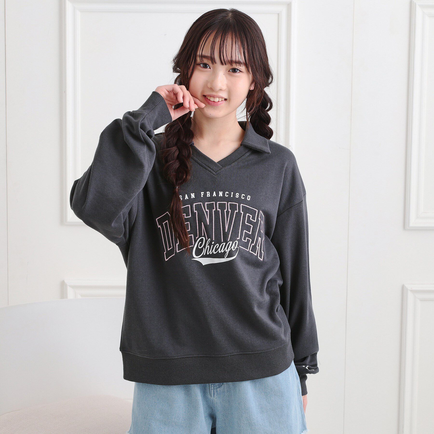 PINK-latte「ミニ裏毛エリ付きプルオーバー」|Tシャツ・カットソー|チャコールグレー(0