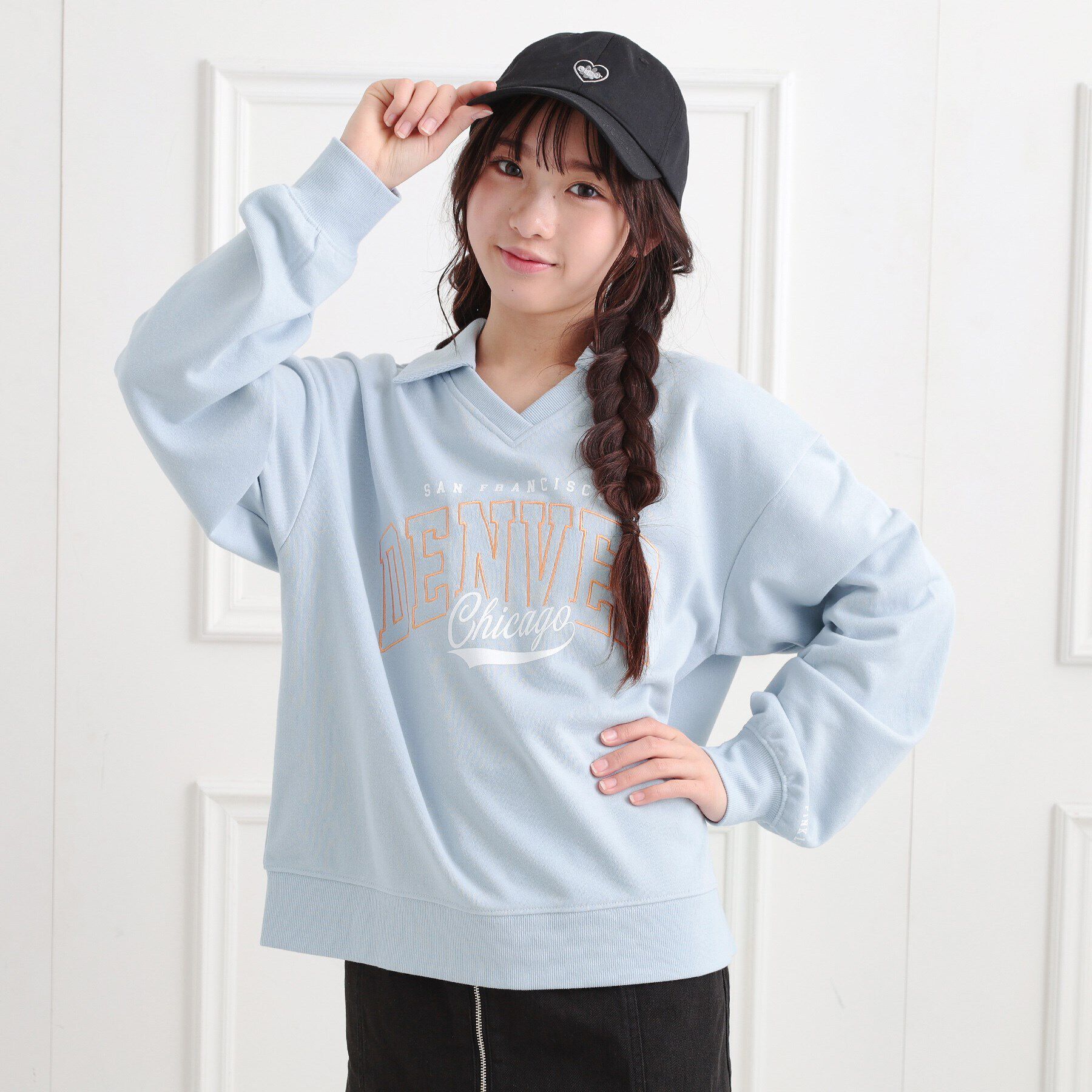 PINK-latte「ミニ裏毛エリ付きプルオーバー」|Tシャツ・カットソー|ブルー(091)