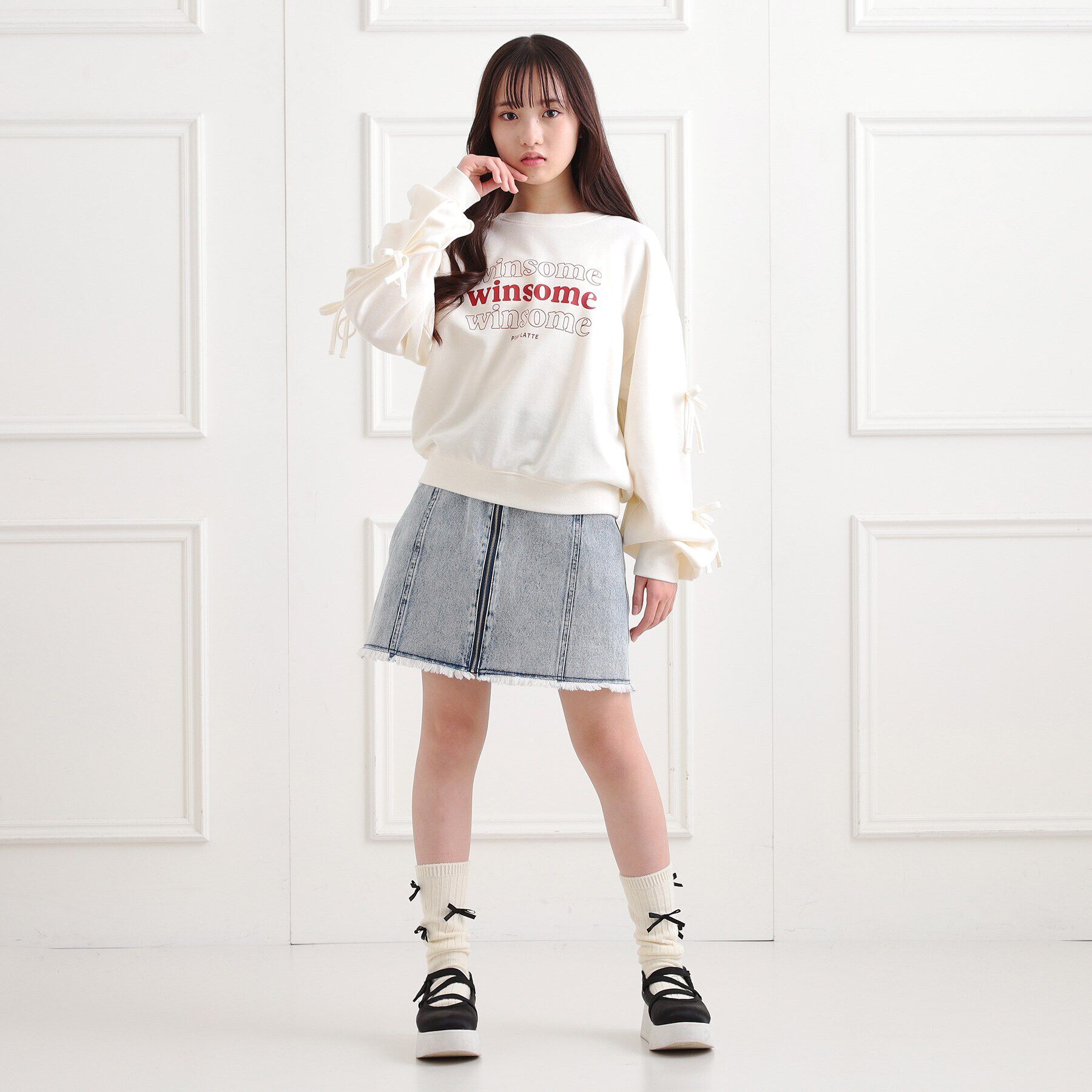 PINK-latte「ミニ裏毛リボンプルオーバー」|Tシャツ・カットソー|