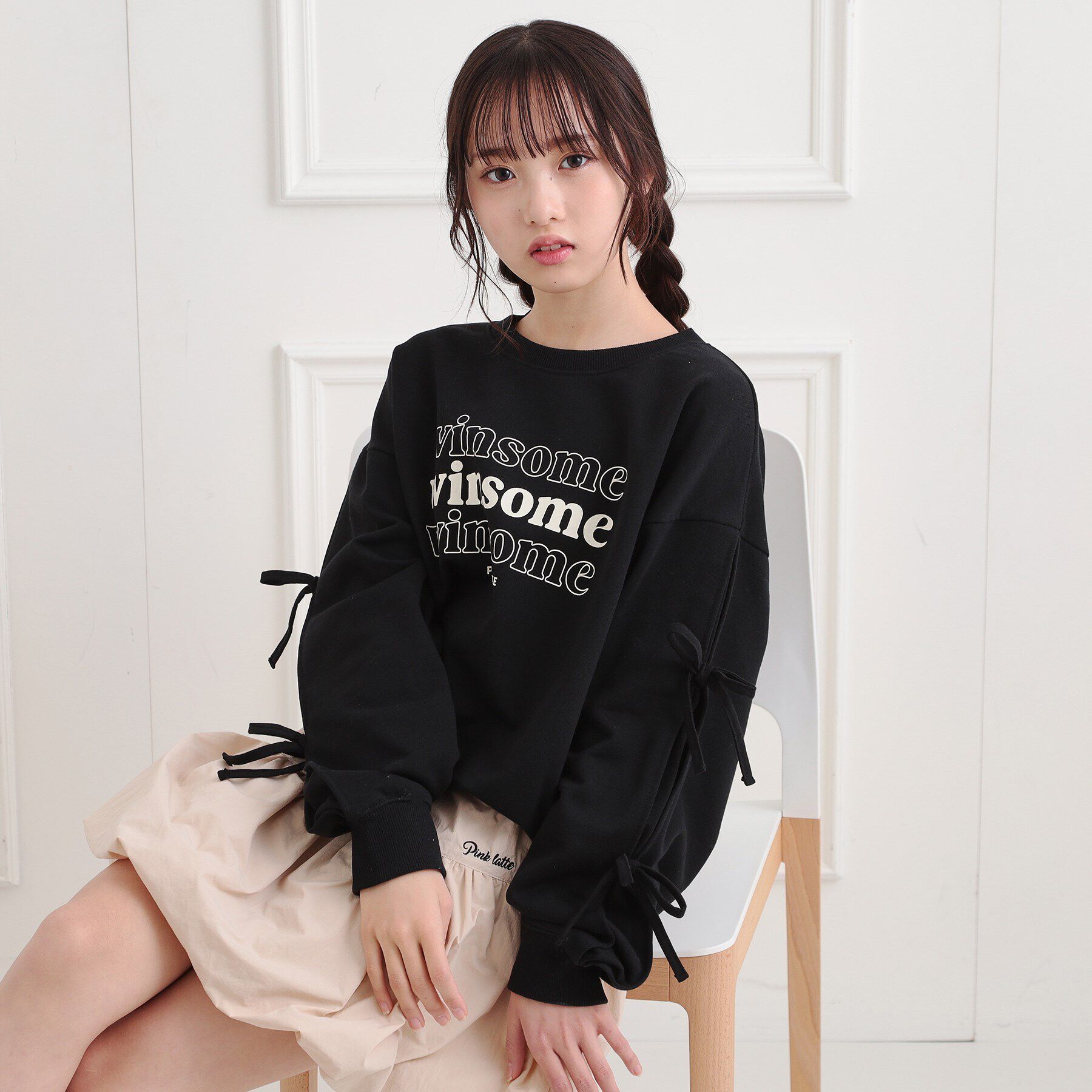 PINK-latte「ミニ裏毛リボンプルオーバー」|Tシャツ・カットソー|