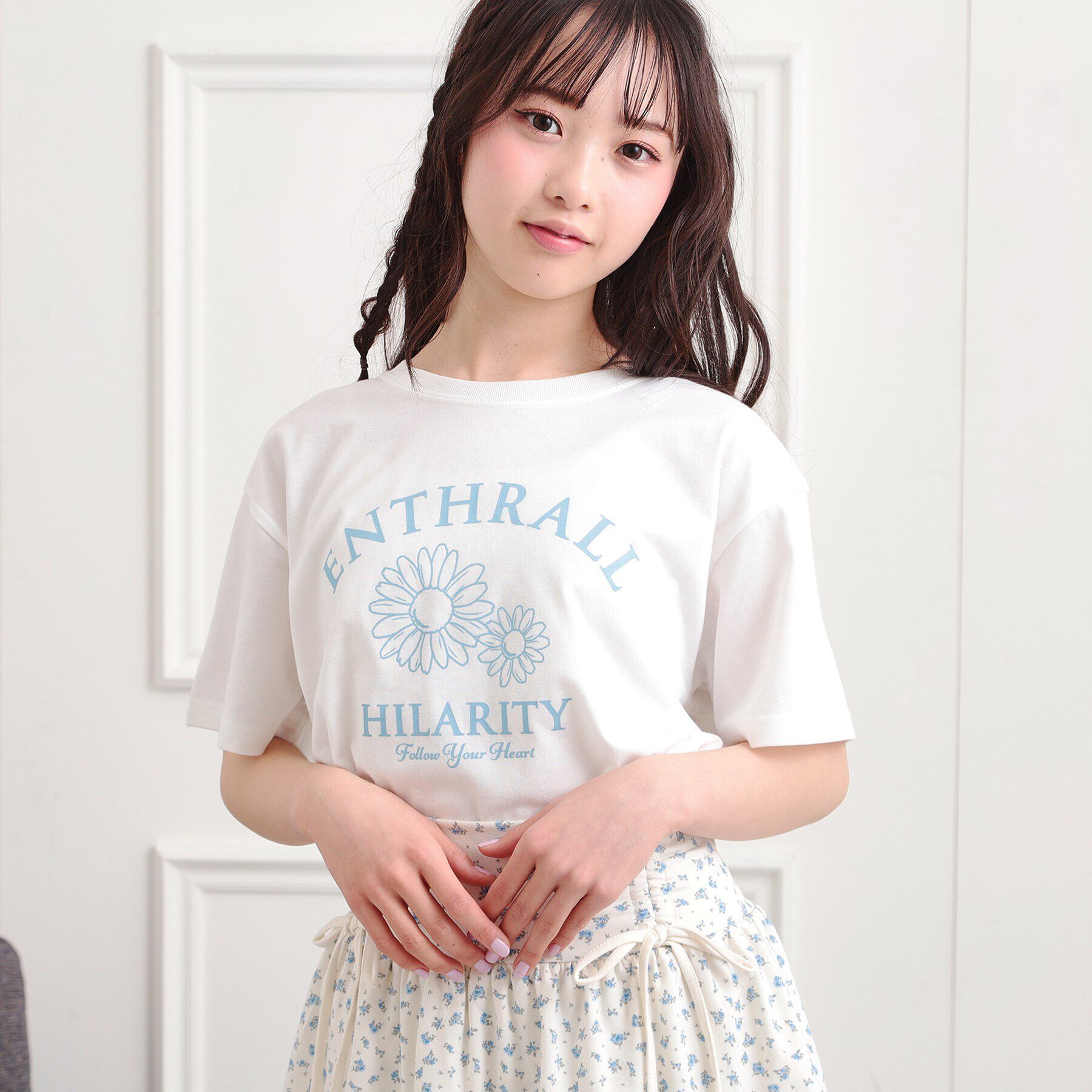 PINK-latte「フラワーモチーフTシャツ」|Tシャツ・カットソー|オフホワイト(003