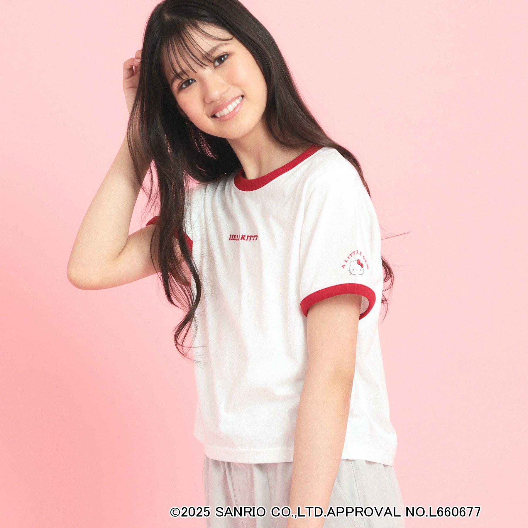 PINK-latte「【サンリオキャラクターズコラボ】リンガーTシャツ」|Tシャツ・カットソー|レッド(063)