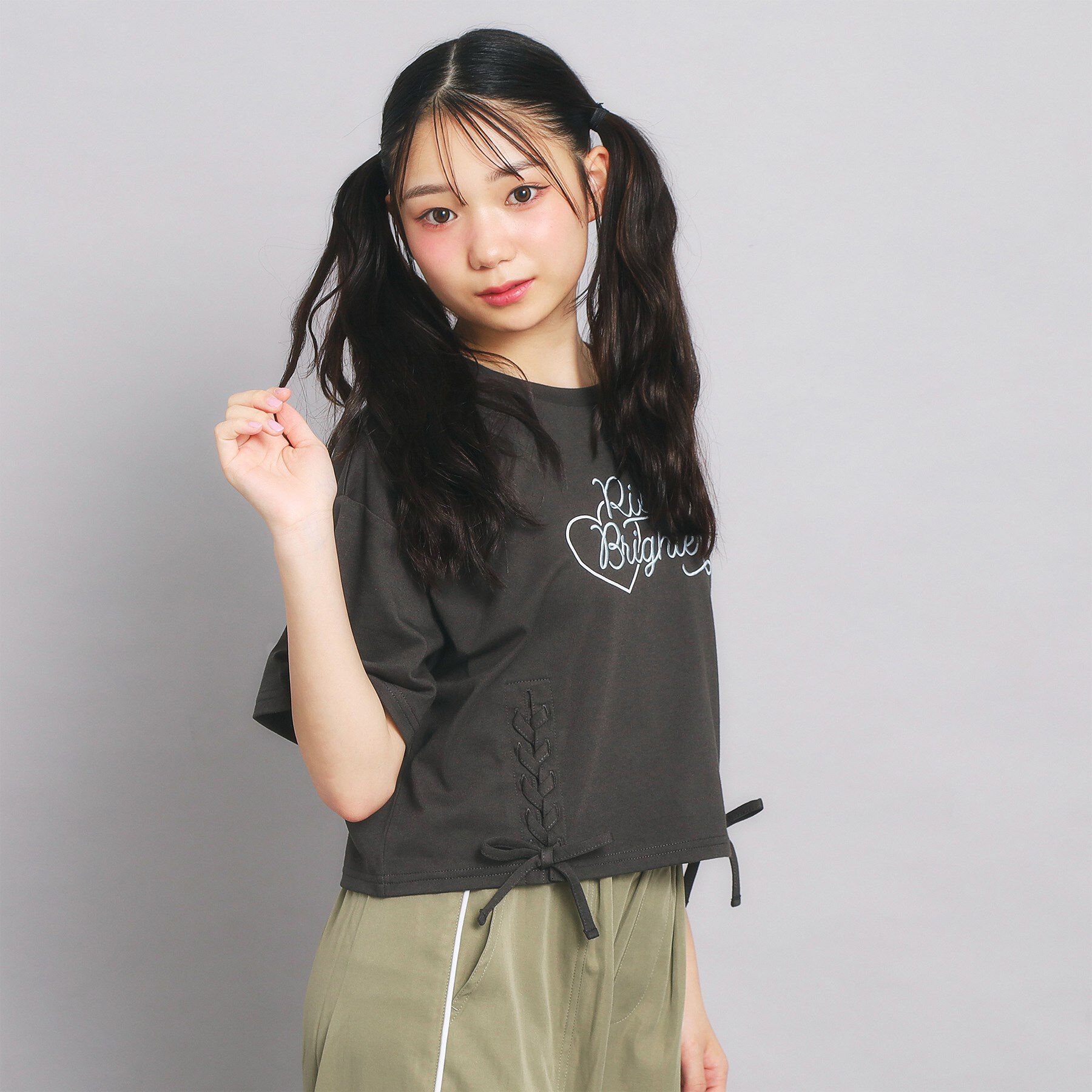 PINK-latte「レースアップTシャツ」|Tシャツ・カットソー|