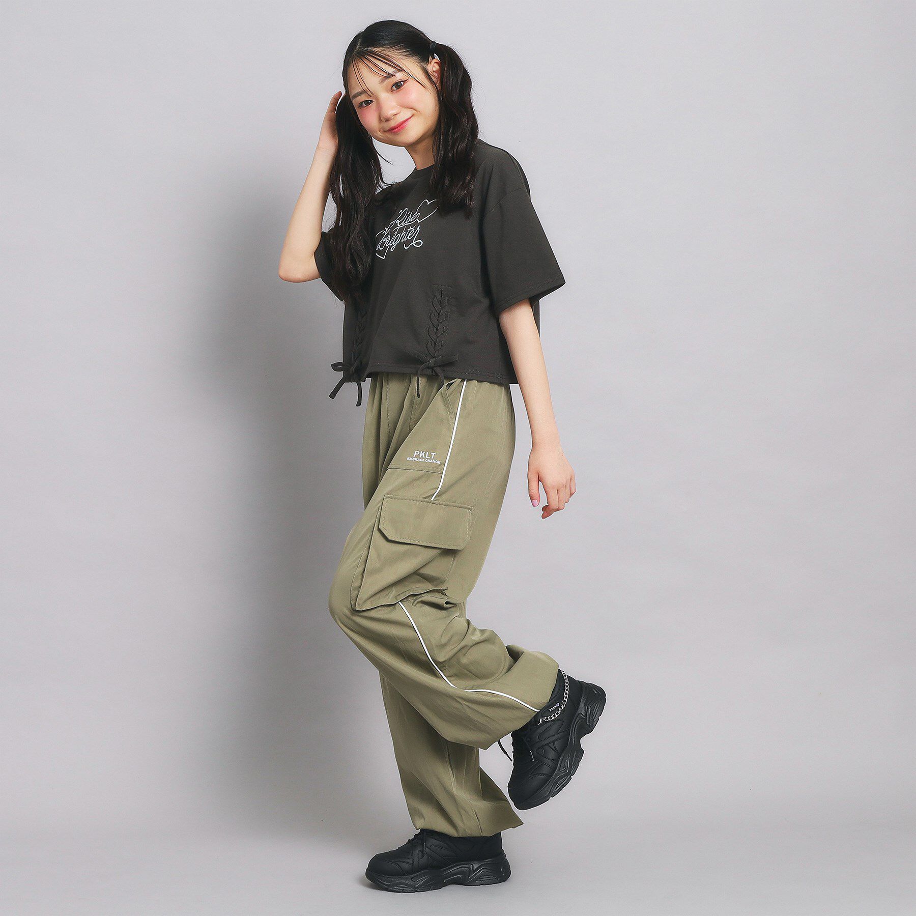 PINK-latte「レースアップTシャツ」|Tシャツ・カットソー|