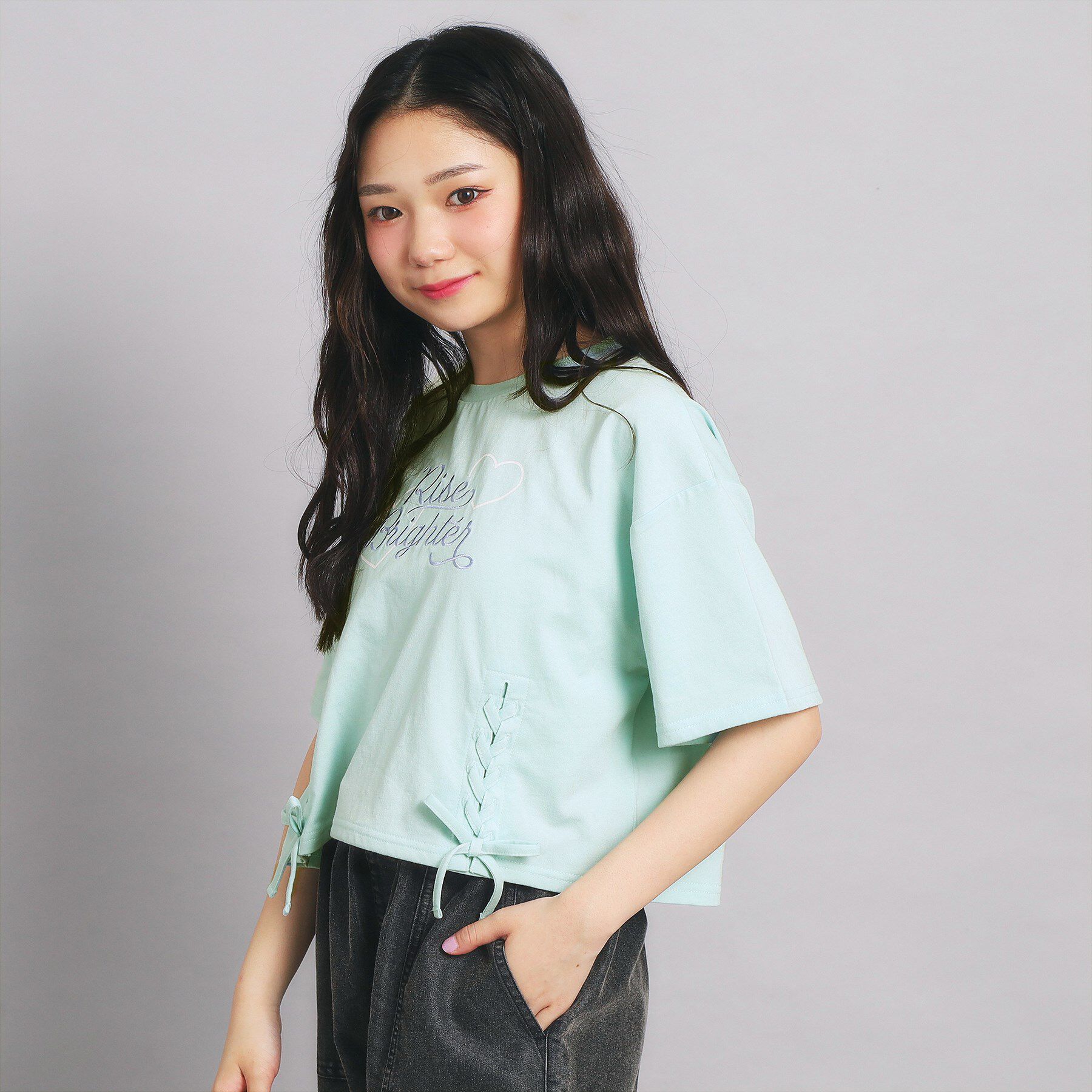 PINK-latte「レースアップTシャツ」|Tシャツ・カットソー|