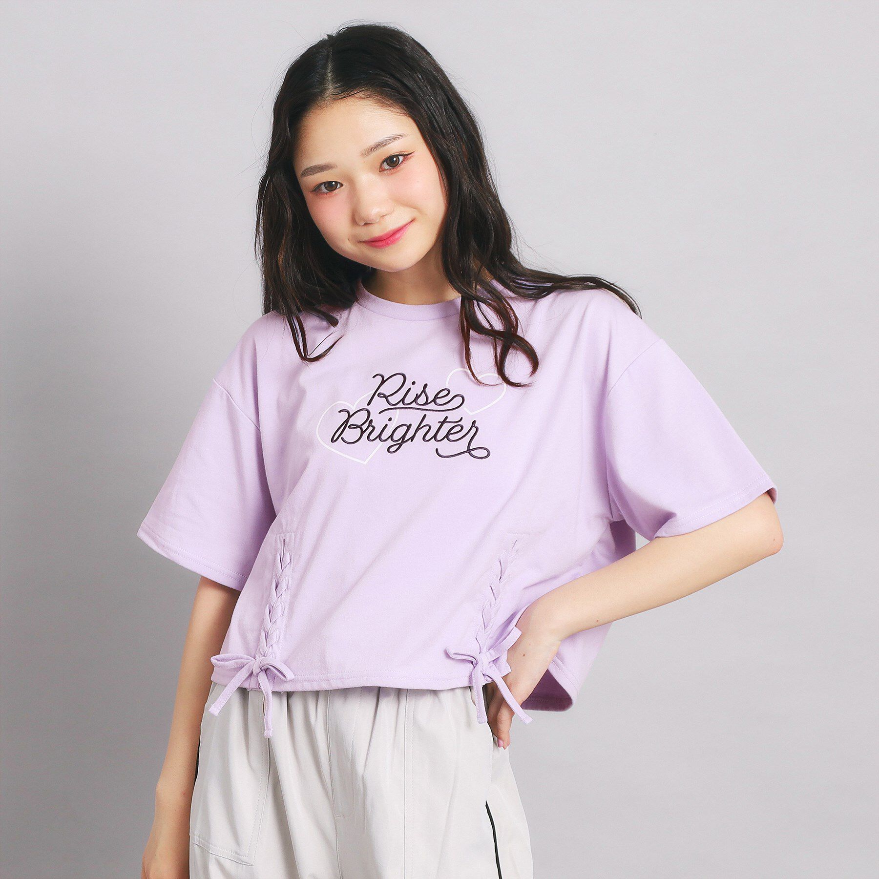 PINK-latte「レースアップTシャツ」|Tシャツ・カットソー|パープル(081)