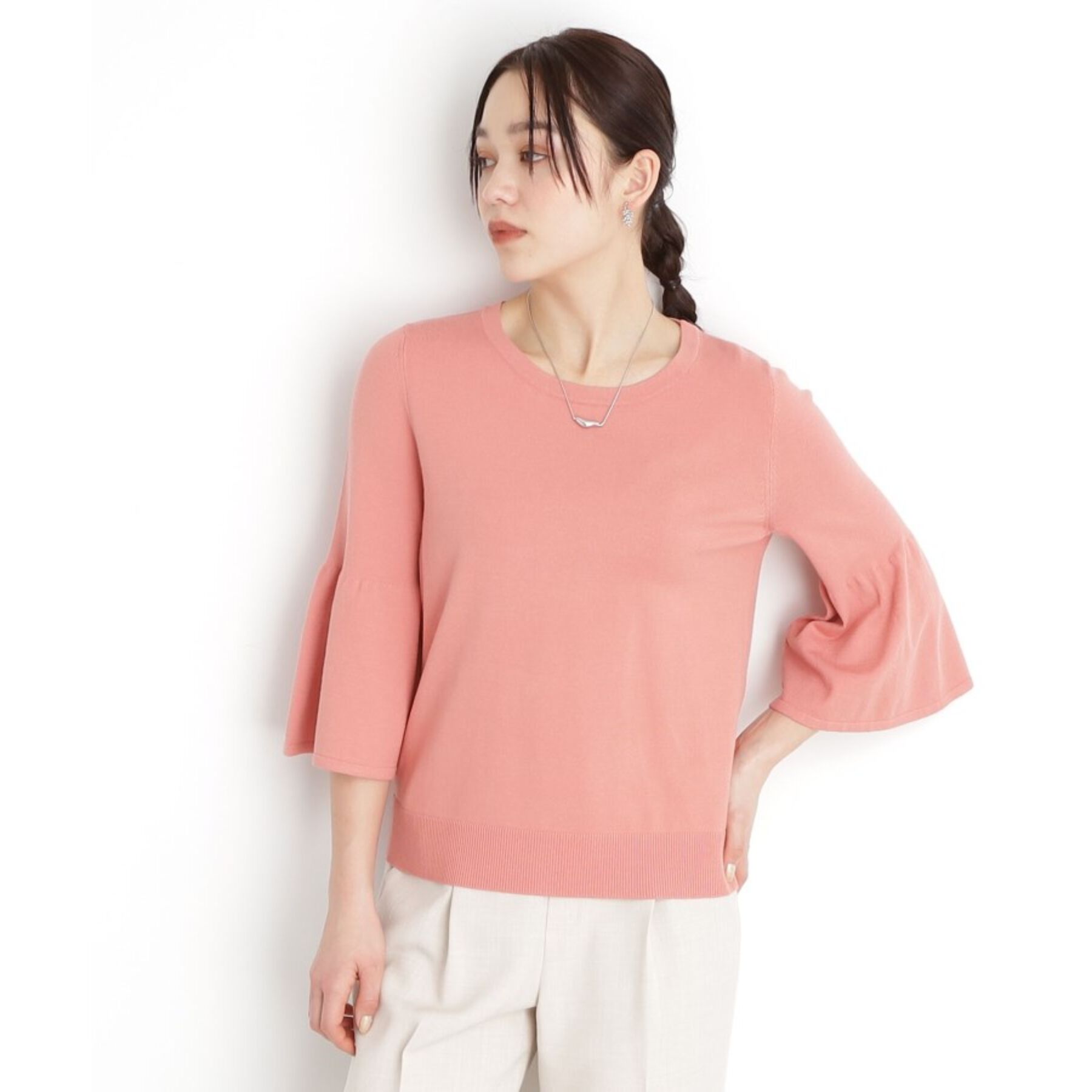 THE SHOP TK「【接触冷感/体型カバー】7分袖フレアニット/洗濯機OK/ＵＶケア」|ニット・セーター|