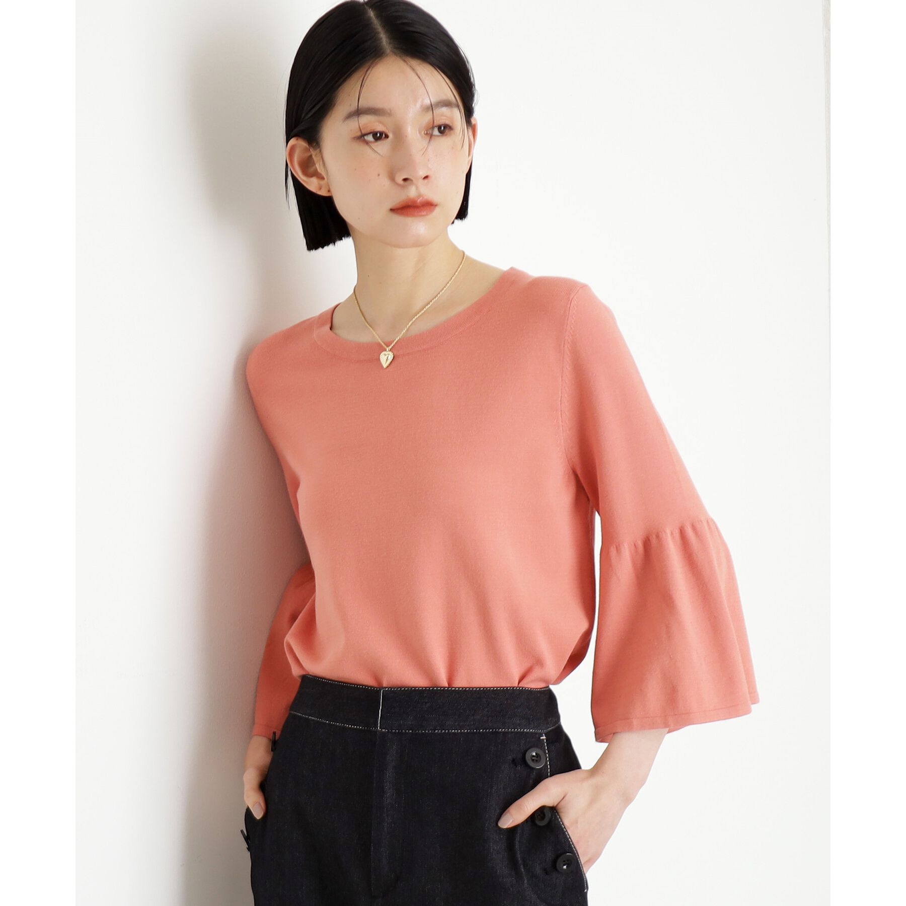 THE SHOP TK「【接触冷感/体型カバー】7分袖フレアニット/洗濯機OK/ＵＶケア」|ニット・セーター|