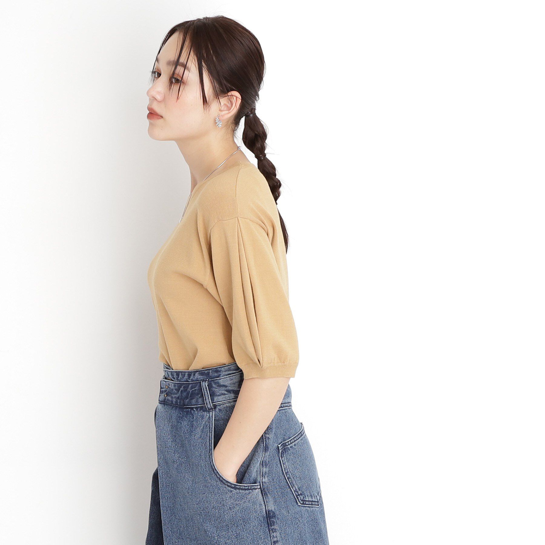 THE SHOP TK「【接触冷感/体型カバー】袖タック6分袖ニット/洗濯機OK/UVケア」|ニット・セーター|