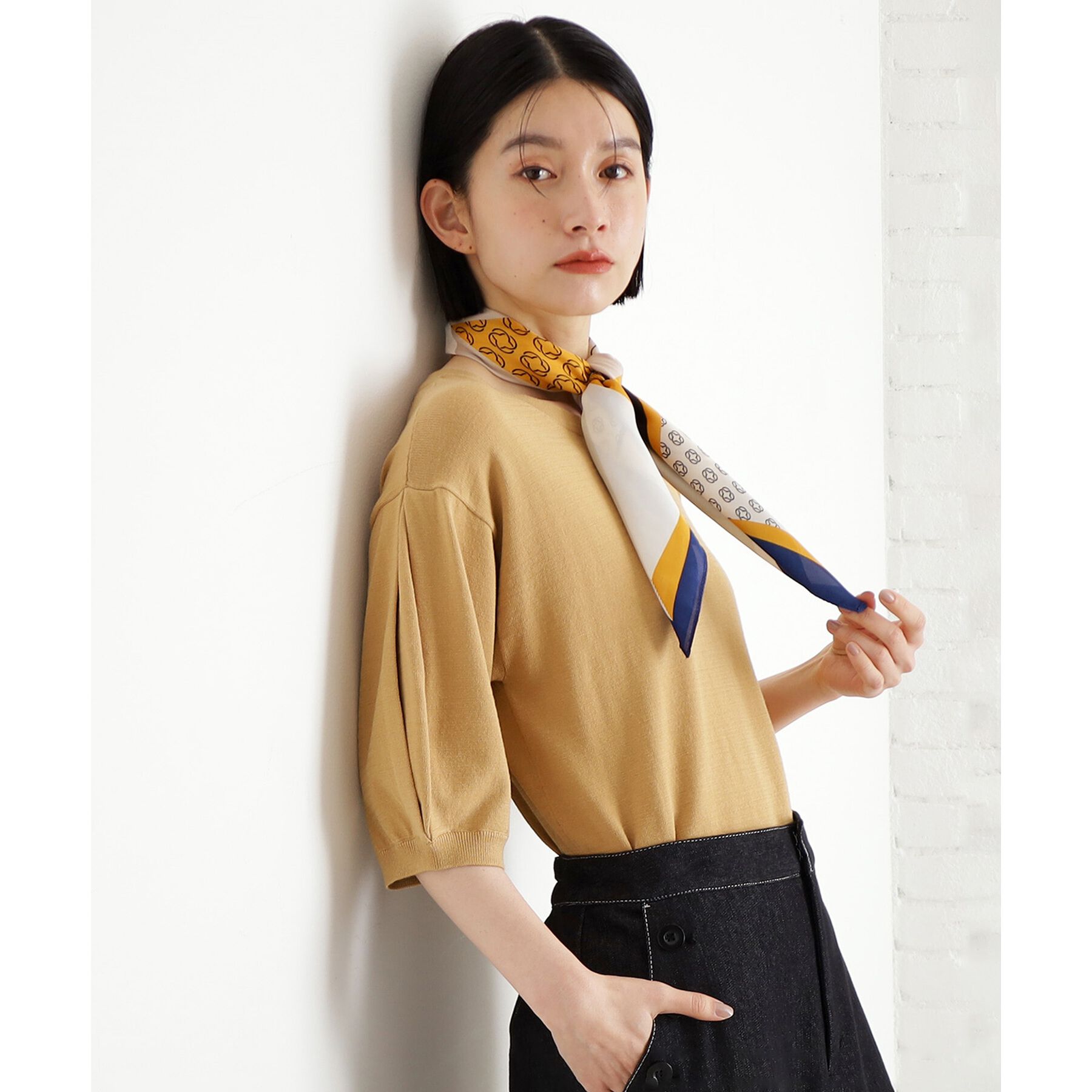 THE SHOP TK「【接触冷感/体型カバー】袖タック6分袖ニット/洗濯機OK/UVケア」|ニット・セーター|ピンクベージュ(05