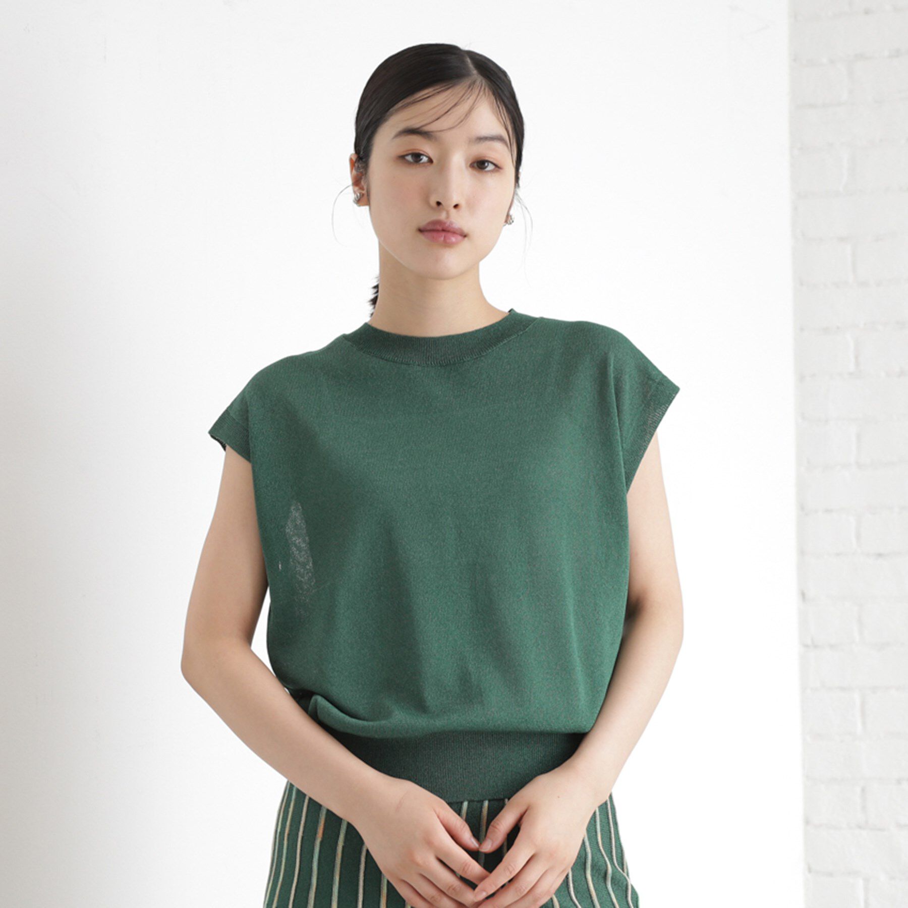 THE SHOP TK「ラメシアーフレンチ袖トップス【セットUP可/洗濯機OK】」|ニット・セーター|グリーン(023)