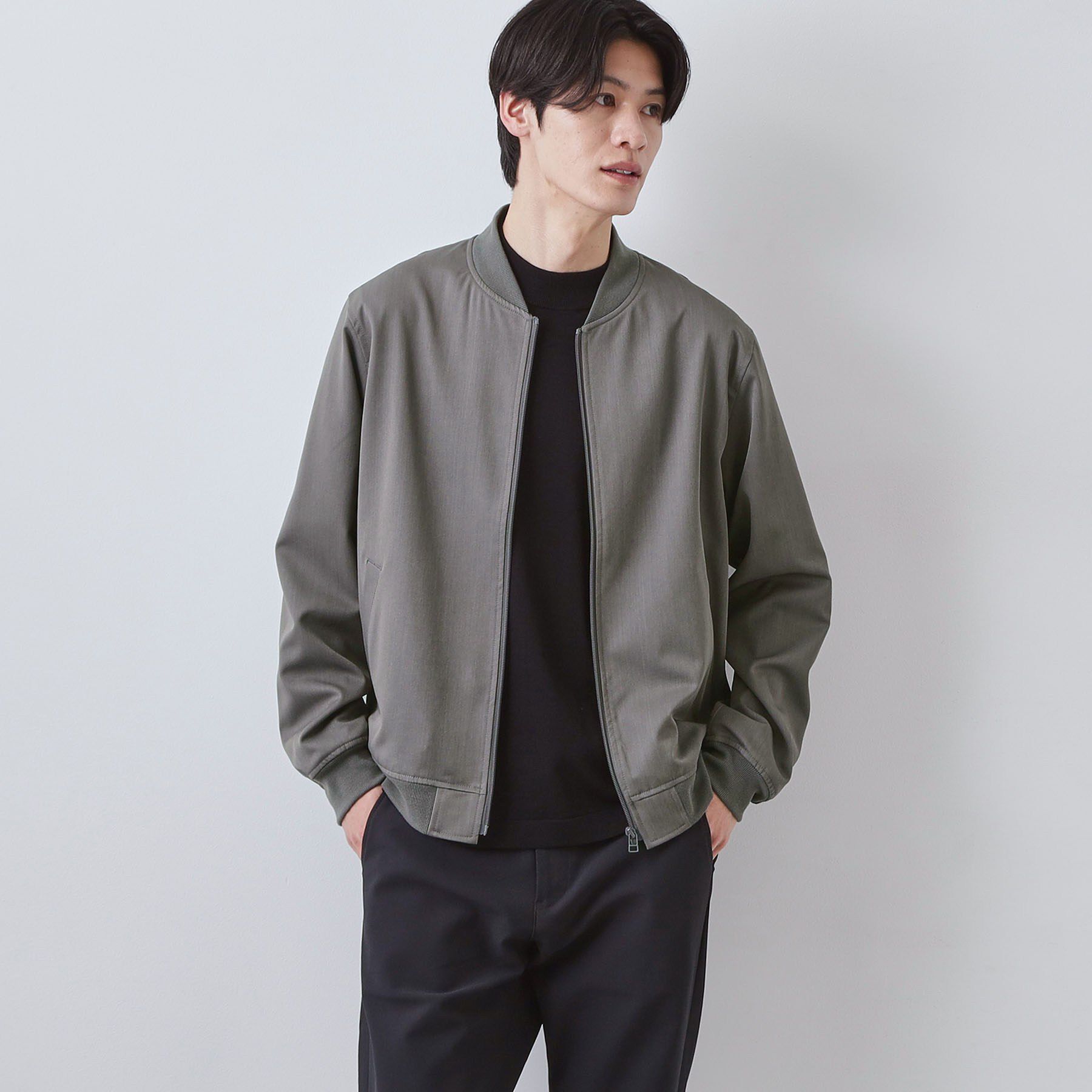THE SHOP TK「Flexline ストレッチリブブルゾン」|ブルゾン・スタジャン|グレー(012)