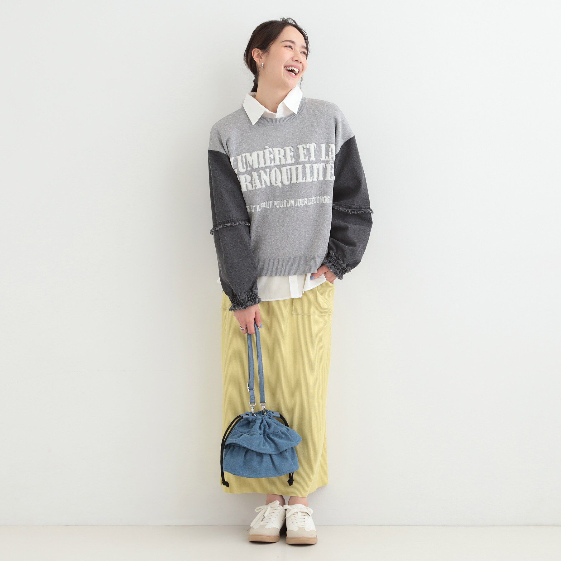 SHOO･LA･RUE「デニム袖切替ロゴニット」|ニット・セーター|