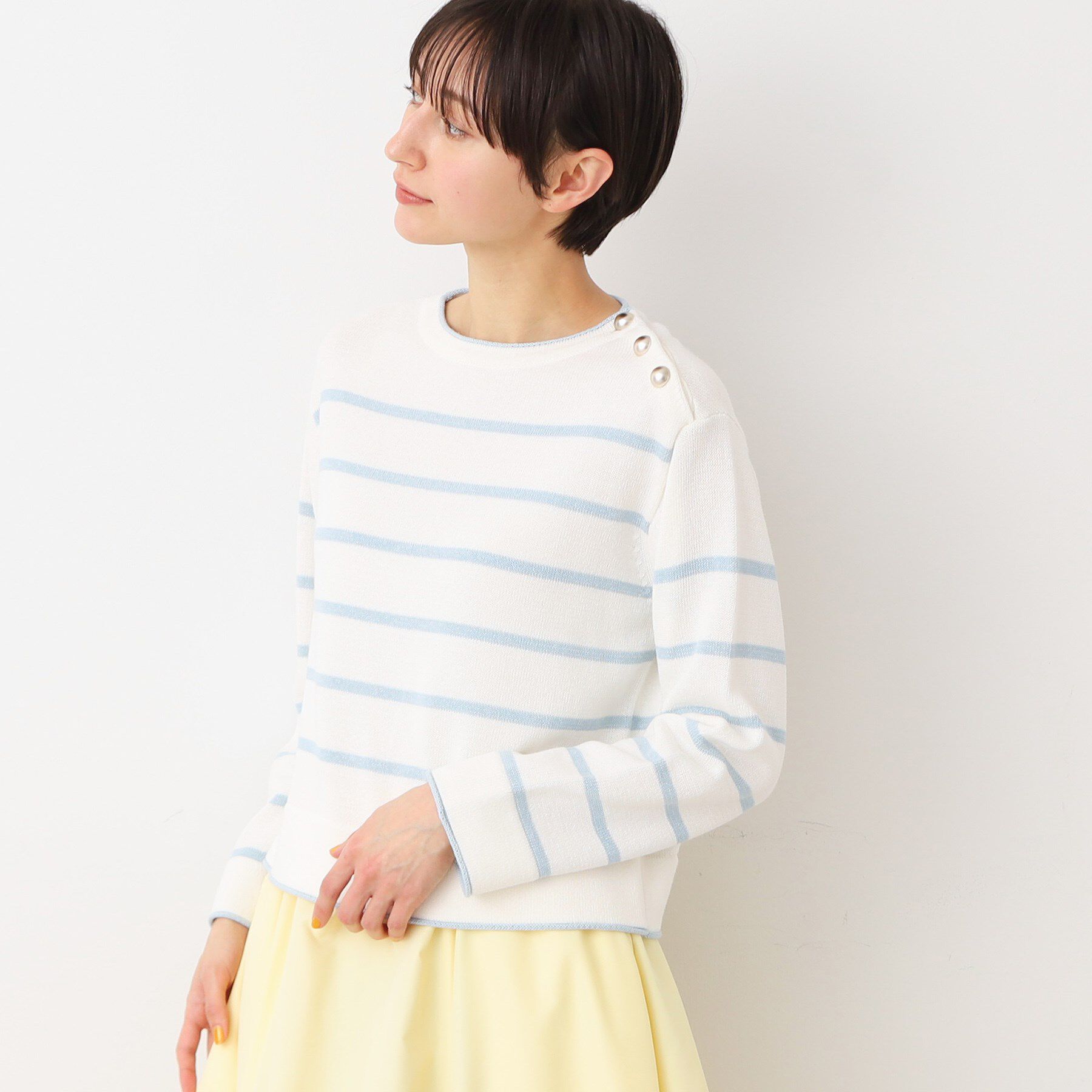 Dessin「【洗える】肩ボタン付きボーダーニット（XS～L）」|ニット・セーター|