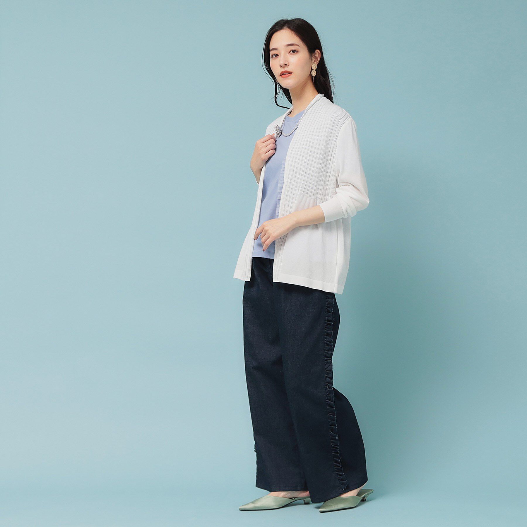 SunaUna「【軽羽織り／日本製】ミドル丈着流しカーディガン」|カーディガン|