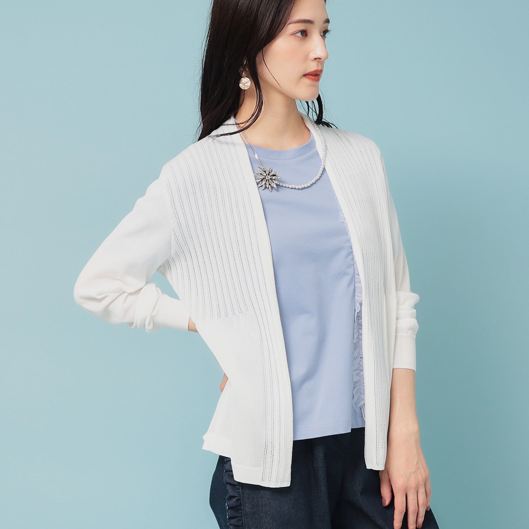 SunaUna「【軽羽織り／日本製】ミドル丈着流しカーディガン」|カーディガン|