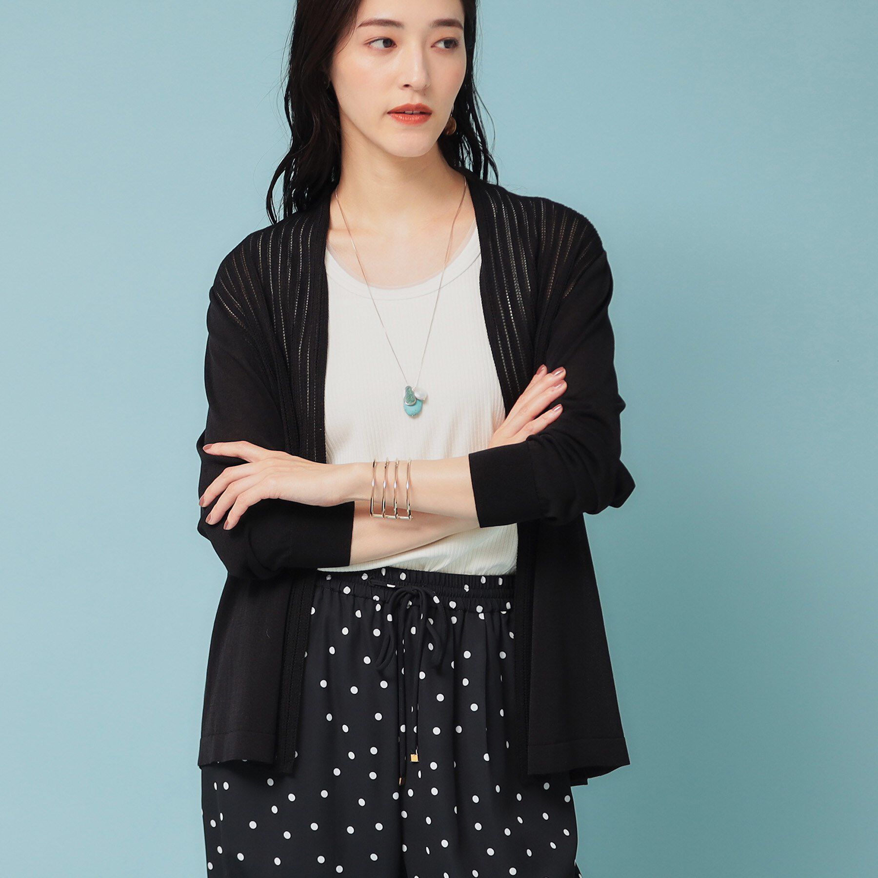 SunaUna「【軽羽織り／日本製】ミドル丈着流しカーディガン」|カーディガン|