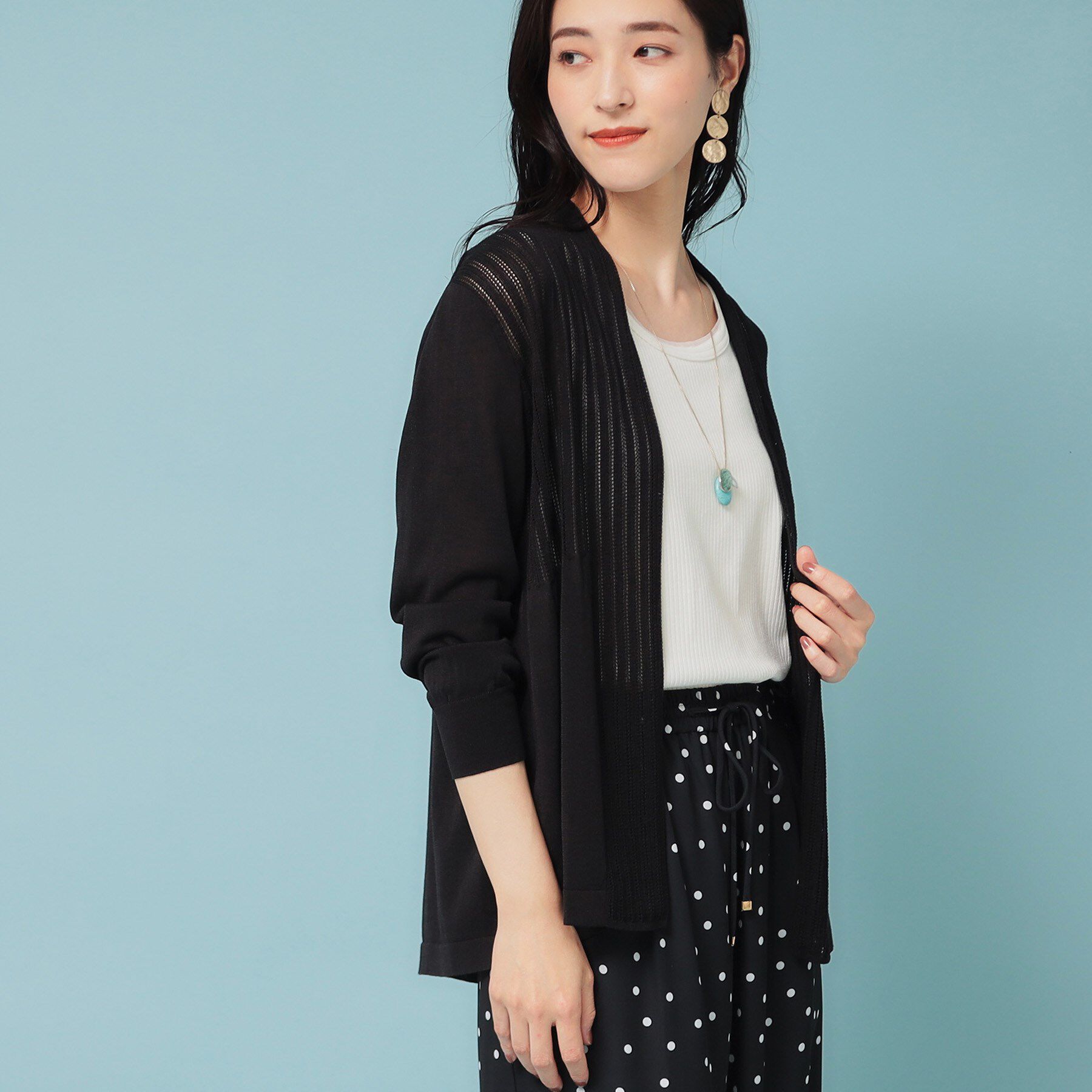 SunaUna「【軽羽織り／日本製】ミドル丈着流しカーディガン」|カーディガン|