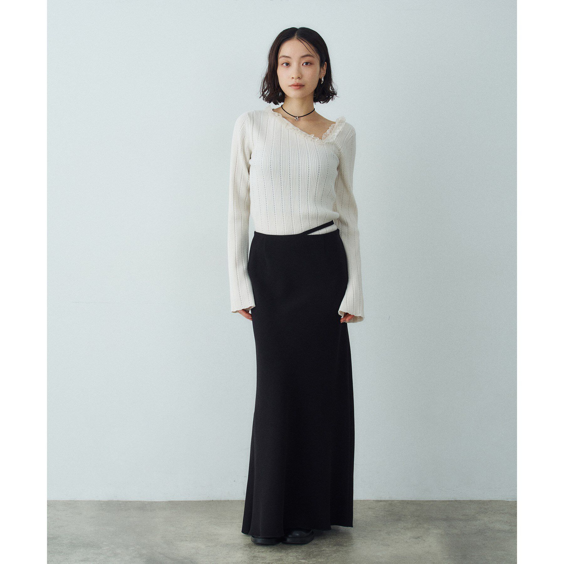 CODE A「lace frill asymmetric knit」|ニット・セーター|