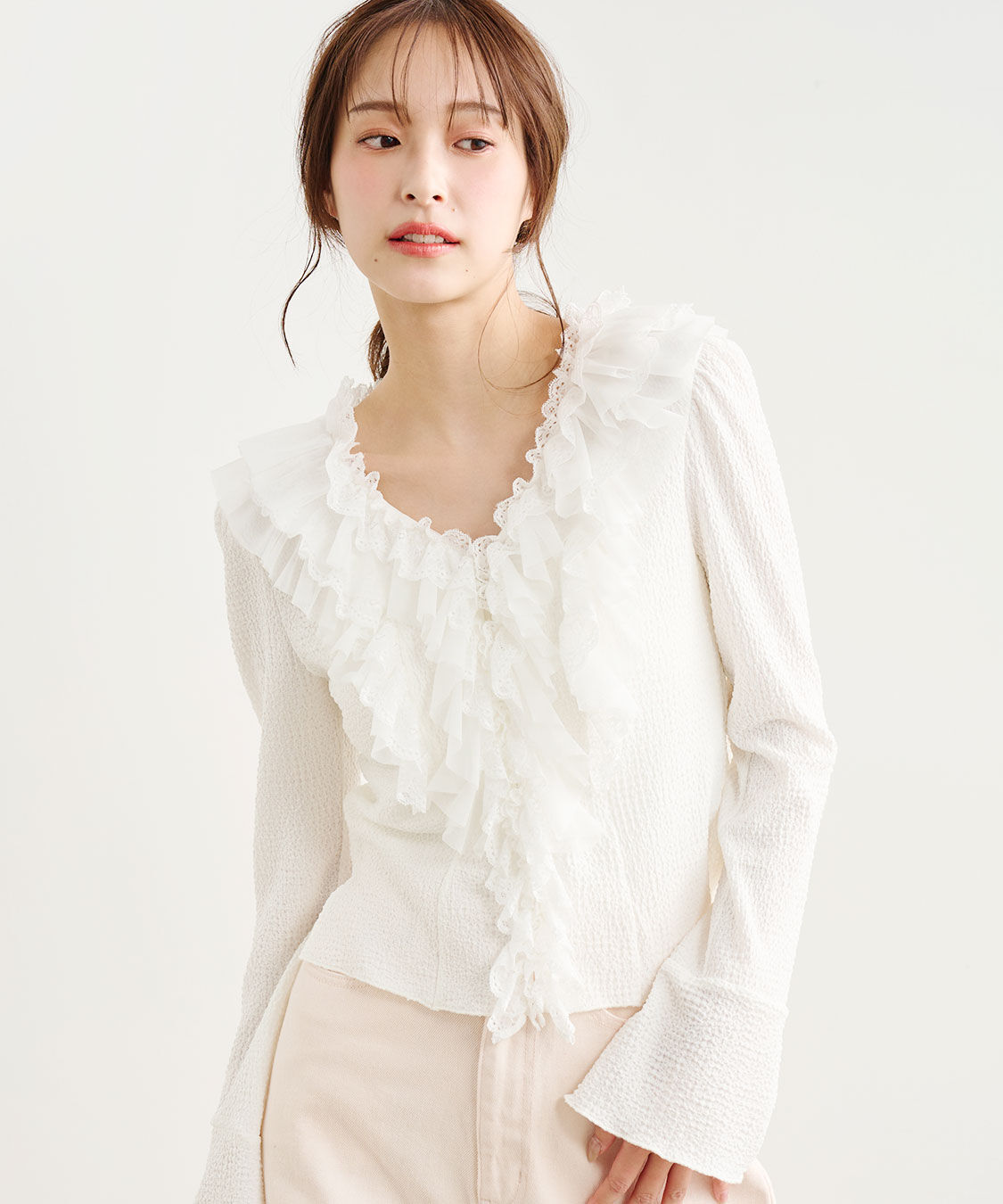 COCO DEAL「レースフリルカットジャカードトップス」|Tシャツ・カットソー|