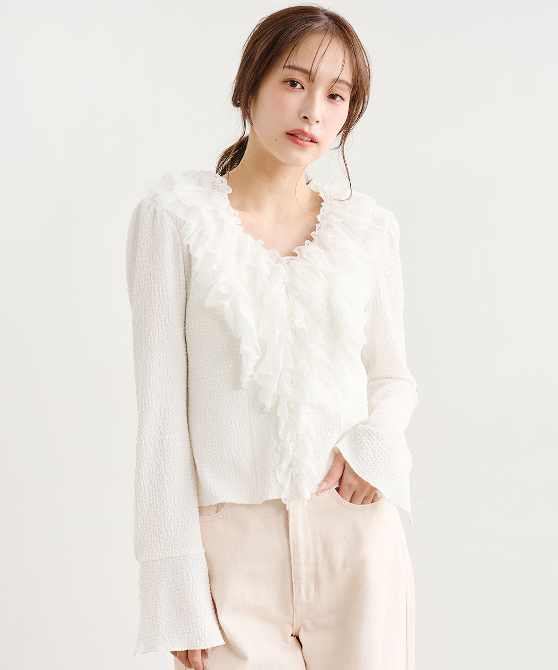 COCO DEAL「レースフリルカットジャカードトップス」|Tシャツ・カットソー|