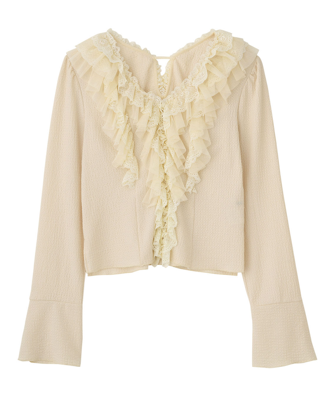 COCO DEAL「レースフリルカットジャカードトップス」|Tシャツ・カットソー|イエローベージュ