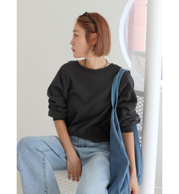 Ungrid「【WEB限定】ラグランダメージスウェット」|Tシャツ・カットソー|チャコールグレー