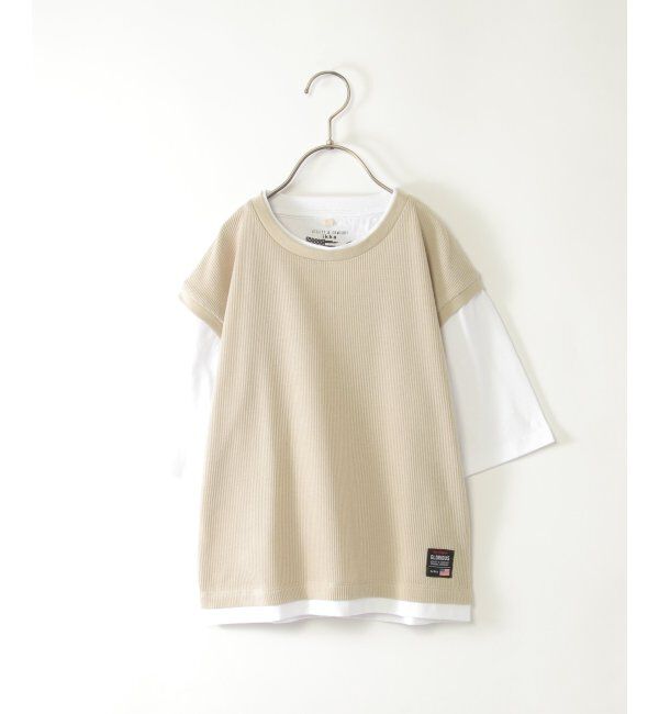 ikka kids「ワッフルベストレイヤー7分袖Tシャツ（120~160cm）」|Tシャツ・カットソー|ベージュ