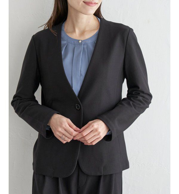 IKKA LOUNGE「【洗濯機で洗える／セットアップ対応】GOKU楽カットソーノーカラージャケット」|その他|ブラック