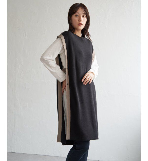 ikka「【2点セット】サイドボタンニットベストセットワンピース」|ワンピース|