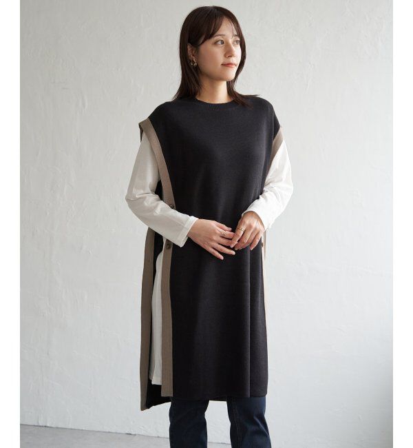 ikka「【2点セット】サイドボタンニットベストセットワンピース」|ワンピース|