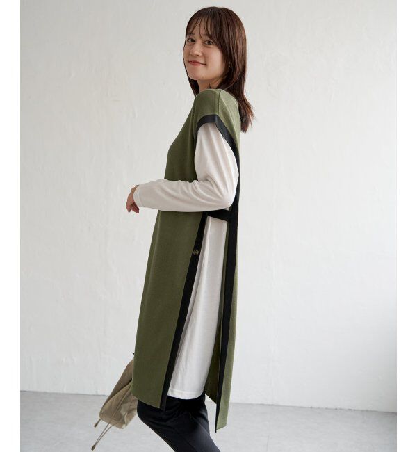 ikka「【2点セット】サイドボタンニットベストセットワンピース」|ワンピース|