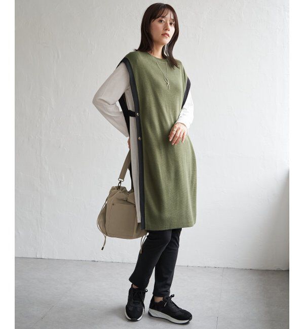 ikka「【2点セット】サイドボタンニットベストセットワンピース」|ワンピース|