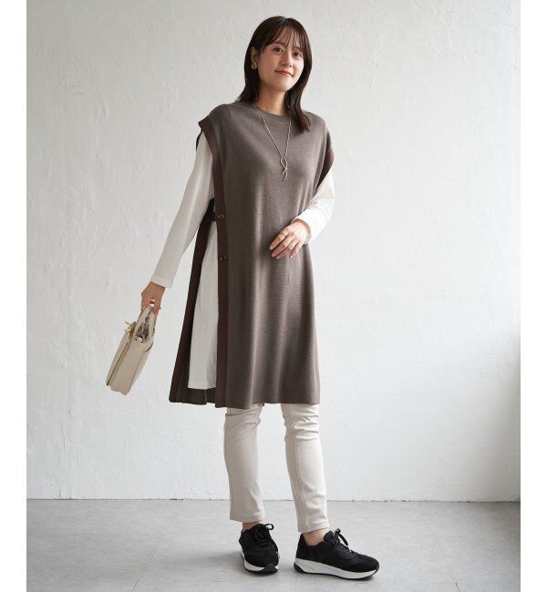 ikka「【2点セット】サイドボタンニットベストセットワンピース」|ワンピース|