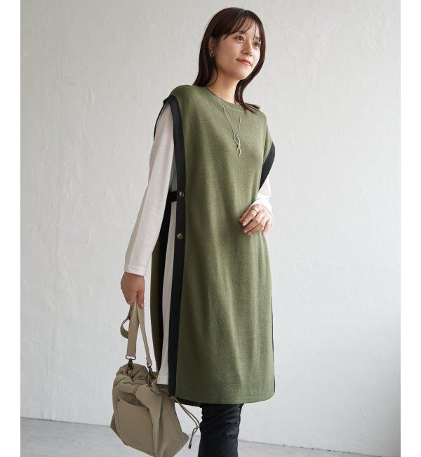 ikka「【2点セット】サイドボタンニットベストセットワンピース」|ワンピース|グリーンケイ