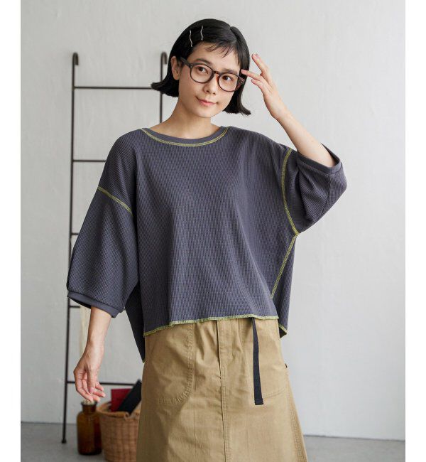 Lbc with Life「ワッフルカラーステッチプルオーバー」|その他|チャコール