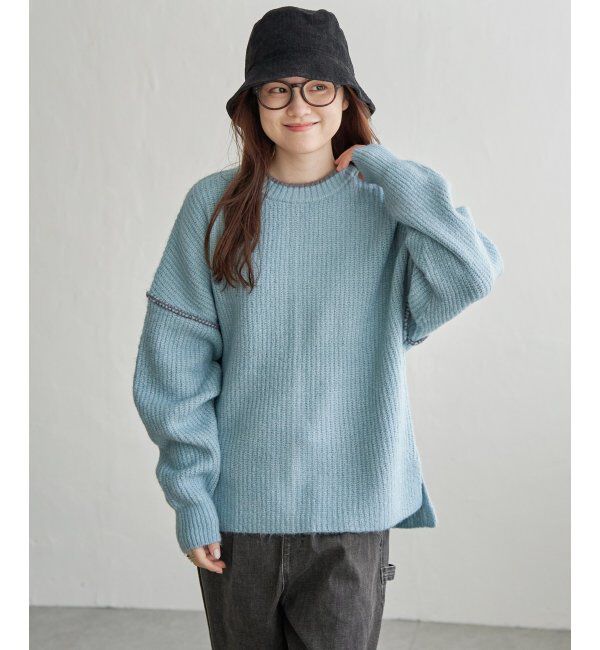 Lbc with Life「配色ステッチ畦ニットプルオーバー」|カーディガン|