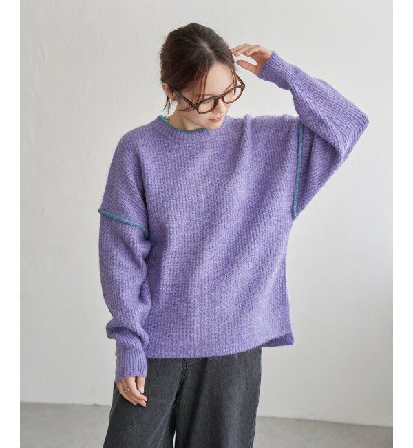 Lbc with Life「配色ステッチ畦ニットプルオーバー」|カーディガン|パープル