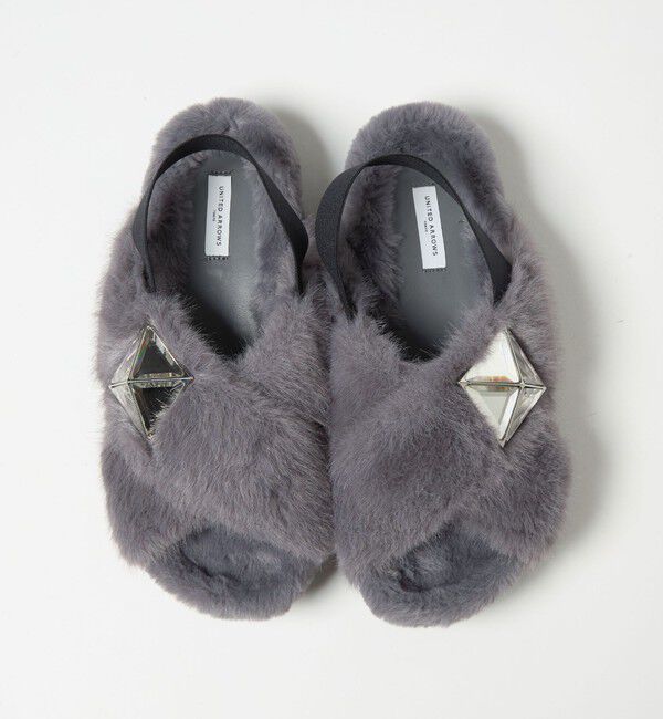 UNITED ARROWS「フェイクファークロス ビジュー サンダル」|サンダル|