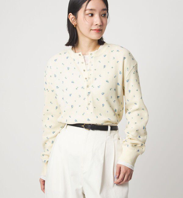 UNITED ARROWS green label relaxing「【WEB限定】＜at ease＞ワッフル ヘンリーネック  フラワープリント カットソー」|Tシャツ・カットソー|