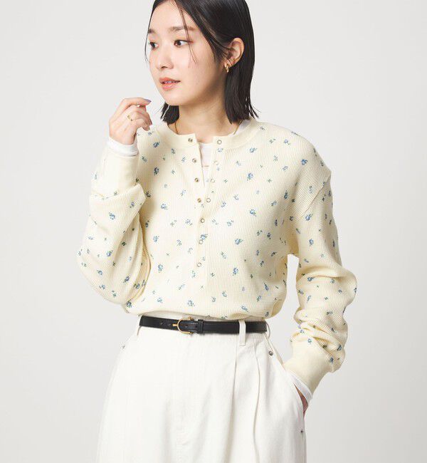UNITED ARROWS green label relaxing「【WEB限定】＜at ease＞ワッフル ヘンリーネック  フラワープリント カットソー」|Tシャツ・カットソー|