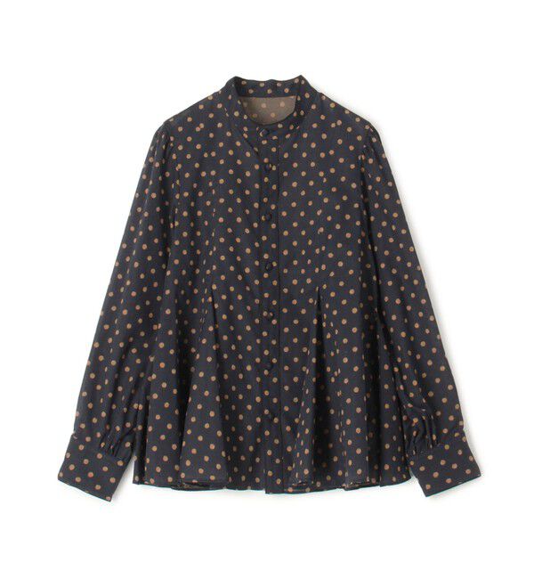 SOULEIADO「コットンボイルプリント バイカラーAラインブラウス」|シャツ・ブラウス|68 ネイビー系