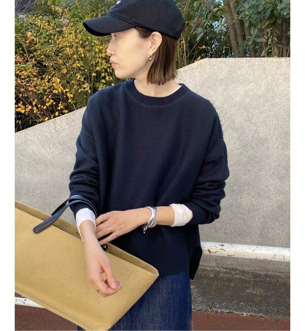 SLOBE IENA「《セットアップ対応可/追加》コットンダブルフェイスプルオーバー」|ニット・セーター|ネイビー