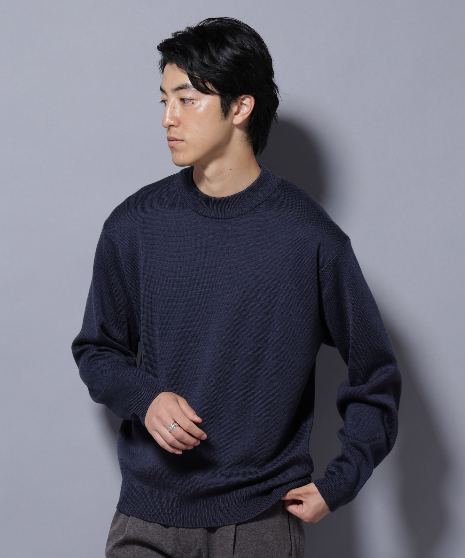 nano･universe「タスマニアウールミックス ミラノリブリラックスモックネックニット」|ニット・セーター|D.ブルー2