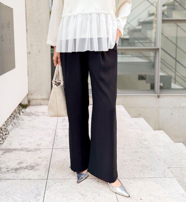 NOLLEY'S「《セットアップ対応》ウォッシャブルストレッチジョーゼットイージーワイドパンツ」|その他|ブラック