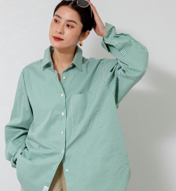 MAQWEL「【MAQWEL/マクウェル】ウォッシャブルストライプシャツ」|シャツ・ブラウス|グリーン系3