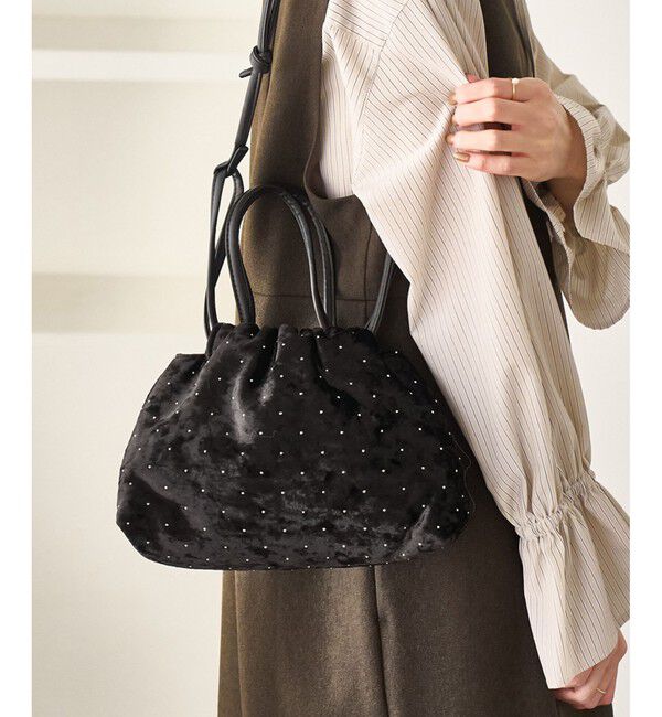 ROPE PICNIC PASSAGE「2WAYハンドル シャイニーベロアパースバッグ」|ハンドバッグ|ブラック(01)