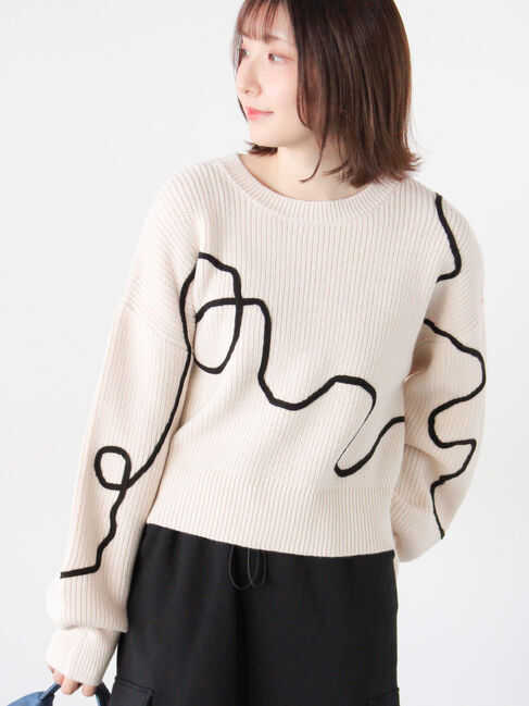 Te chichi TERRASSE「畦編みコード刺繍ニットプルオーバー」|ニット・セーター|オフホワイト