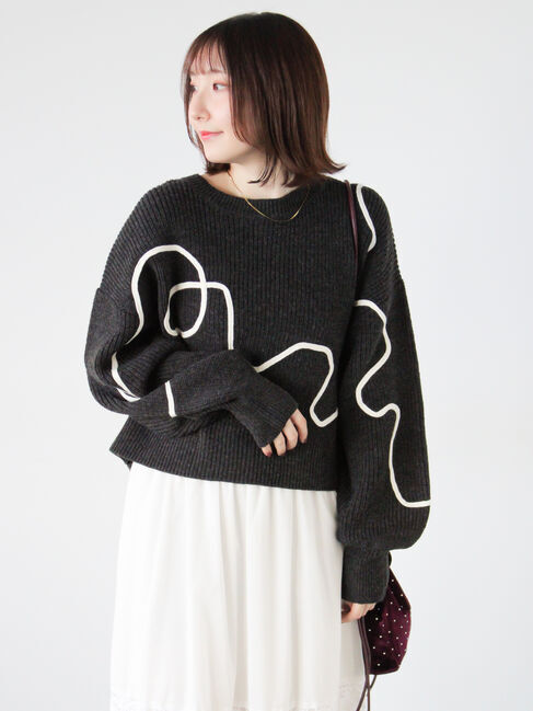 Te chichi TERRASSE「畦編みコード刺繍ニットプルオーバー」|ニット・セーター|